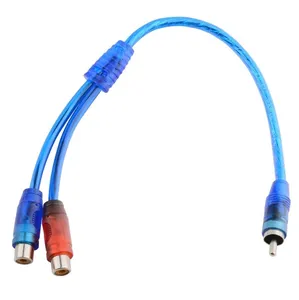 One-and-two audio cable 1RCA revolution 2RCA mother AV cable 1 revolution two mother double lotus head short line 30cm blue tran