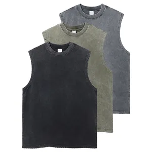 New Fashion Customized Design Plain Sleeveless Tank top Shirts Wholesale Causal Wear Acid wash cotton Men's Tank Top