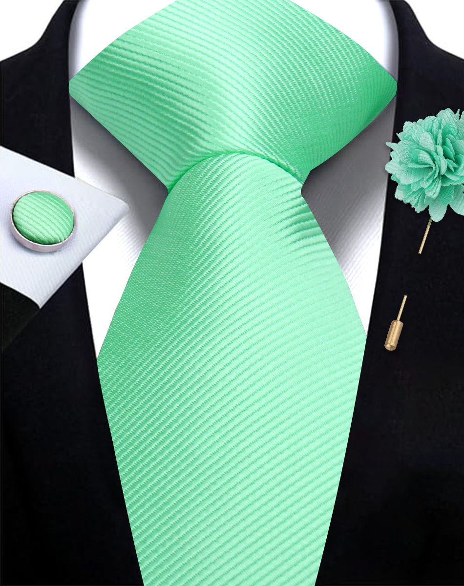 Conjunto De Corbata Verde Menta Y Pañuelo De Bolsillo Floral
