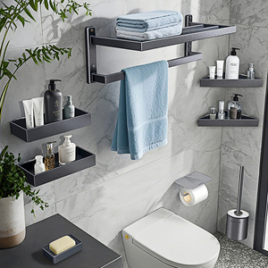 Giá sỉ nhà máy Giá đỡ khăn tắm nhôm màu xám hai thanh dùng cho nhà ở khách sạn - Product Image 5