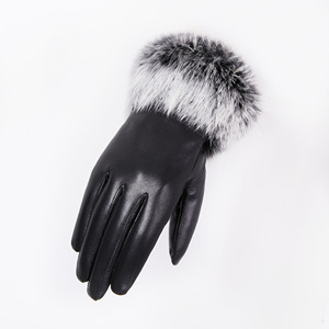 Gants mitaines en cuir véritable pour femmes, mode 2025, hiver, sexy, en cuir de mouton véritable, fourrure de lapin véritable - Product Image 3