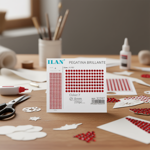 Ilan Adesivo Brillante 8mm Rosso con Strass, 220 Pezzi su Cartoncino Grande - Product Image 2