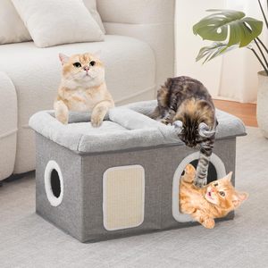 Cama Cueva Plegable 2 en 1 <span class=keywords><strong>para</strong></span> Gatos con Rascador de Sisal, Refugio <span class=keywords><strong>para</strong></span> Gatos, Casa <span class=keywords><strong>para</strong></span> Gatos Extra Ancha <span class=keywords><strong>para</strong></span> Interiores - Product Image 2