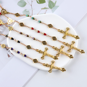 Premio fatto a mano cattolico <span class=keywords><strong>rosario</strong></span> 53 perline croce <span class=keywords><strong>d</strong></span>'<span class=keywords><strong>oro</strong></span> per la devozione - Product Image 6