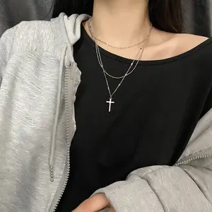 Kalung liontin perhiasan untuk wanita, Kalung liontin salib unik minimalis wanita/