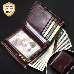 Ví da nam SCHLATUM thủ công, chất liệu da hạt, ngăn chặn RFID, kiểu dáng mỏng, cổ điển, mở đóng dễ dàng, kẹp tiền, dung tích lớn, da bò ngắn - Product Image 5