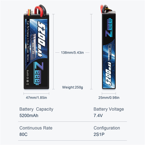 Zeee 2S LiPo pin 5200mAh 7.4V 80C trường hợp khó khăn Pin deans cắm cho RC evader BX xe RC Buggy RC thuyền - Product Image 2