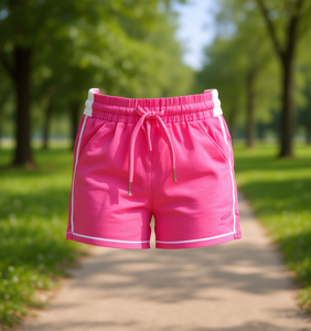 Shorts Deportivos para Mujer, Cintura Media, Cordón Ajustable, Secado Rápido, Spandex, Poliéster, Tejido de Punto, Color Rosa Sólido, Corte Regular - Product Image 2