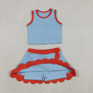 Conjunto de Ropa Deportiva para Bebés y Niñas, Listo para Enviar, Camiseta Roja con Puntos, Falda con Volantes, Pantalones Cortos, Estilo Yoga - Product Image 5