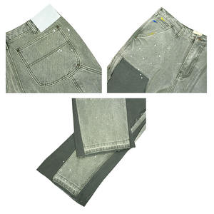 Jeans de Hombre con Corte en Contraste de Color, Estilo Retro con Salpicaduras de Pintura, Jeans Desgastados con Parches, Estilo Cargo - Product Image 3