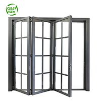 Porte pliante en aluminium marron avec stores intégrés, isolation thermique, pour usage extérieur et intérieur