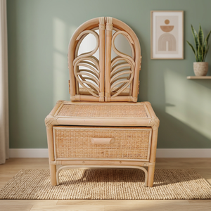 High Quality Eco-Friendly Modern Kids Dressing <b>Table</b> with Mirror Natural Rattan Bedroom <b>Small</b> Makeup <b>Table</b> - Product Image 1
