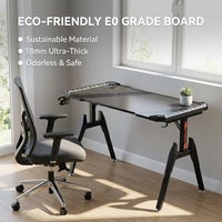 Bureau de jeu AOR LS-T1 avec éclairage RGB, porte-gobelet, plateau pour écouteurs, surface en bois, livré avec emballage