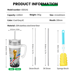 Ensemble de gourdes isothermes en acier inoxydable pour matchs de football avec logo personnalisé, avec revêtement céramique à double paroi, gobelet de 38 oz pour couvercles et pailles - Product Image 2
