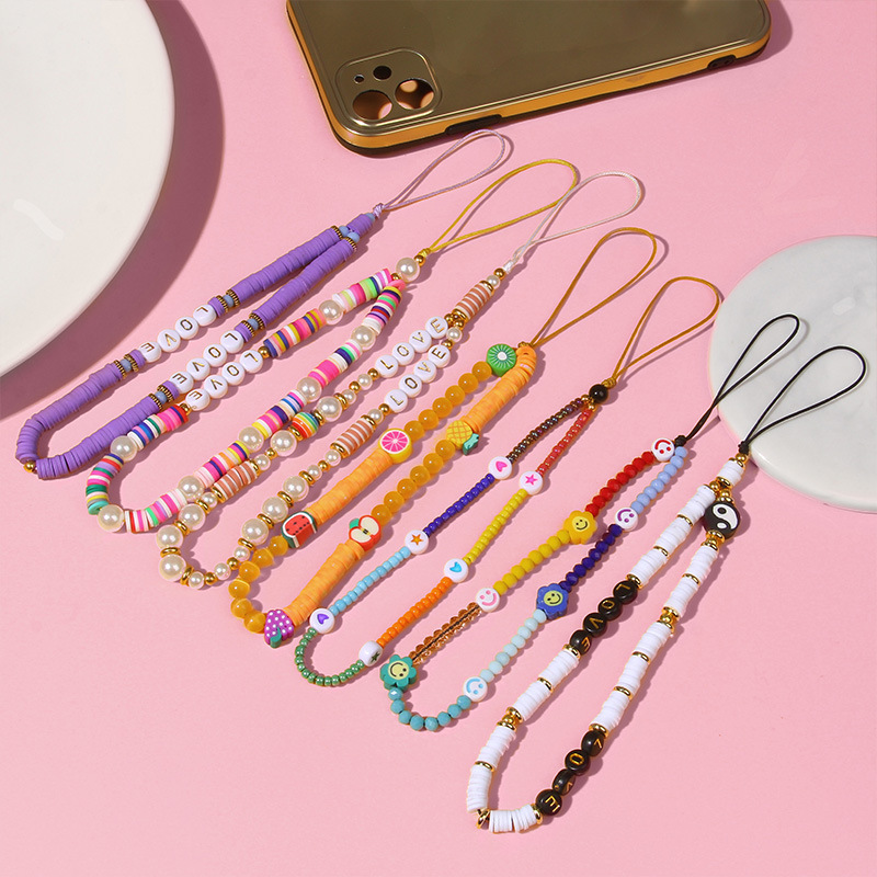 Модный милый цветной брелок для мобильного телефона на заказ, цепочка с подвеской-крючком, цепочка с бусинами для мобильного телефона ручной работы