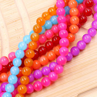 Manik-manik kaca bening giok kristal 8mm dengan lubang yang baik dalam warna merah merah muda ungu untuk membuat perhiasan gelang desain