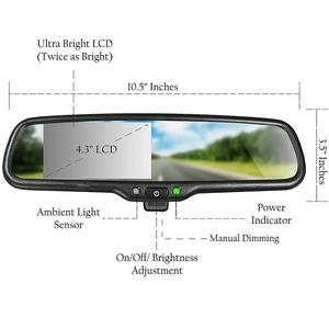 Tự động điều chỉnh độ sáng kênh kép 4.3inch phía sau xem gương màn hình với khung đặc biệt gắn đảo ngược hiển thị an toàn - Product Image 2