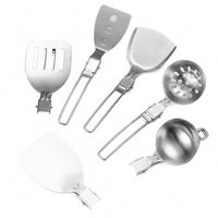 Ensemble de 6 ustensiles de cuisine portables en acier inoxydable 304 écologiques pour camping en extérieur, spatule de cuisson, spatule à frire, ustensiles de table pliables USA