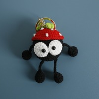 Porte-clés pendentif en peluche tricoté Amigurumi animal, mignon, fait main au crochet, 3D, avec gros yeux noirs, en forme de boule de charbon, breloque de sac, jouet