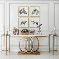 Table d'appoint haut de gamme avec plateau en marbre pour salon, meuble moderne de luxe en acier inoxydable doré, table d'entrée en pierre