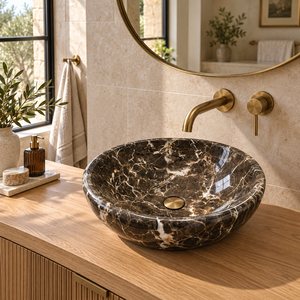 Modern <b>Marble</b> Natural Stone Round Bathroom Sink Countertop Lavatory Basin with <b>Polished</b> Finish Eco-Friendly for Hotels & Villas - Product Image 2