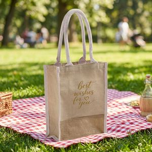 Durable <b>Small</b> Jute Blend Tote <b>Bags</b> Edge Trim Full <b>Side</b> Fixed Shape School Church Wedding Corporate Birthday Gift <b>Bags</b> - Product Image 1