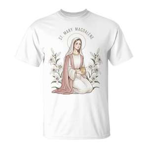 Camiseta con símbolo de la lirio de Santa María Magdalena para la devoción de Pascua - Product Image 1