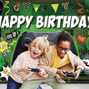 7 * 5ft enfants fête joyeux anniversaire <span class=keywords><strong>vert</strong></span> jeu poignée photographie <span class=keywords><strong>fond</strong></span> aller gagner jeu <span class=keywords><strong>sur</strong></span> toile de <span class=keywords><strong>fond</strong></span> fournitures Polyester K0238 - Product Image 2