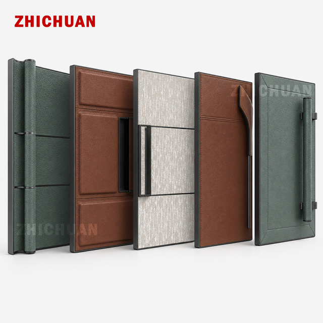 Custom Modern Leather Door Panel With Aluminum Frame Sliding Walk-in Wardrobe Home Decor Veneer Closet Door Wardrobe Door