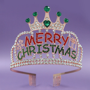 Feliz Navidad cristal Rhinestone aleación encantadora corona vacaciones decoración europea y americana lujo reina princesa Tiara - Product Image 1