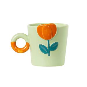 INS Wind Hand-painted Tulip Ceramic Cup Three-dimensional Relief <b>Mug</b> Flower Coffee Cup Activity Accompanied by <b>Gift</b> Water Cup - Product Image 1