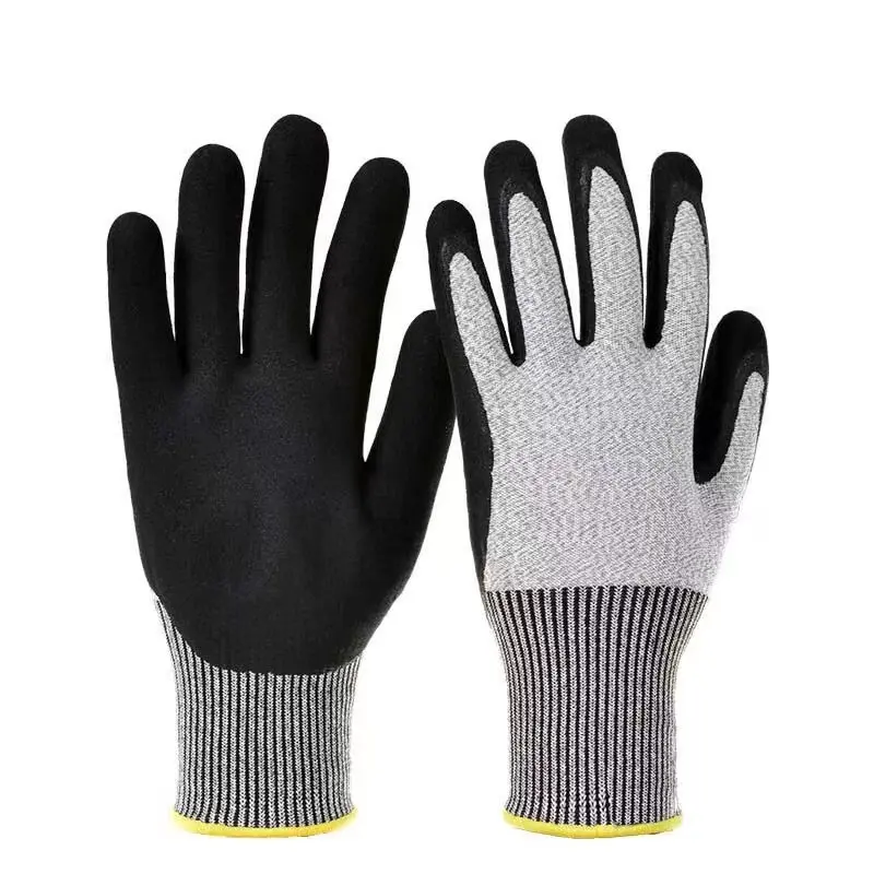 EN388 String Knit HPPE Level 5 Cut Resistant Work Gloves Anti Cut Protection PU Gloves For anti cutting gloves