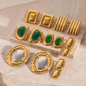 Geometric <b>Stud</b> Earrings Stainless Steel Exaggerated Retro Luxury Party Jewelry Gold <b>Silver</b> Tone - Product Image 2