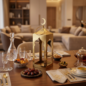 Portavelas de Metal Dorado de Lujo 2027, Hecho a Mano, Moderno, con Forma de Mezquita, para Ramadán, Iftar y Decoración Navideña del Hogar - Product Image 1