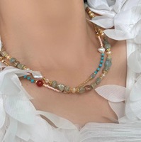MECYLIFE Nouveau collier de perles vintage de style chinois, collier de perles en pierre naturelle colorées, design ethnique pour femmes