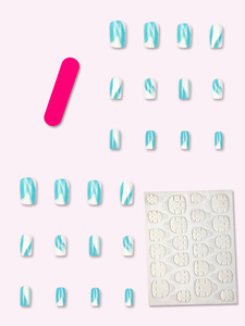 24 <span class=keywords><strong>uñas</strong></span> postizas artificiales pintadas con degradado <span class=keywords><strong>azul</strong></span> <span class=keywords><strong>de</strong></span> alta calidad Acabado brillante <span class=keywords><strong>de</strong></span> forma rectangular para uso diario Aplicación en los dedos - Product Image 2