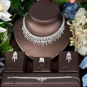 Hibride ชุดเครื่องประดับแฟชั่นลายใบไม้4ชิ้นสำหรับดูไบสำหรับเจ้าสาวเจ้าสาวงานแต่งงานต่างหู CZ สร้อยคอ parrure Bijoux Femme mariage N-1516 - Product Image 2
