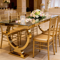 Table à manger en verre de luxe, design, hôtel, commercial, banquet de mariage, restaurant, table en acier inoxydable