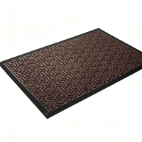 Tapis d'entrée géométrique marron texturé avec bordure en caoutchouc noir, tapis de sol intérieur/extérieur pour la maison et le bureau