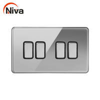 Interrupteur mural NIVA NV1 en acier inoxydable poli, design moderne de luxe, 1 poste, 2 voies, norme britannique, pour maison, hôtel, villa, intérieur