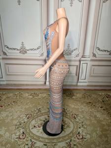 ZD Vestido Largo de Malla con Pedrería Brillante para Mujer, Sexy para Celebración de Cumpleaños, Boda, Noche, Baile de Graduación y Sesión de Fotos - Product Image 3