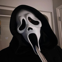 Masque de fantôme Halloween Scream, masque d'horreur en latex avec capuche noire pour fête cosplay