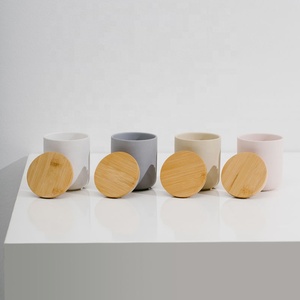 YBH nordique décor à la maison bougie pot de luxe vide cylindre en céramique bougeoir 12 oz pot avec couvercles en bois pour la fabrication de bougies - Product Image 3