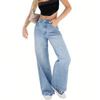 Jean décontracté taille haute à jambe large pour femme, coupe ample, en denim délavé, pantalon streetwear tendance, personnalisable OEM/ODM avec logo
