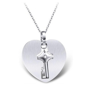 Titanium Steel Couple <b>Bracelet</b> And Necklace Set Heart Lock Key Design Gift For <b>Love</b> Unisex Jewelry - Product Image 2