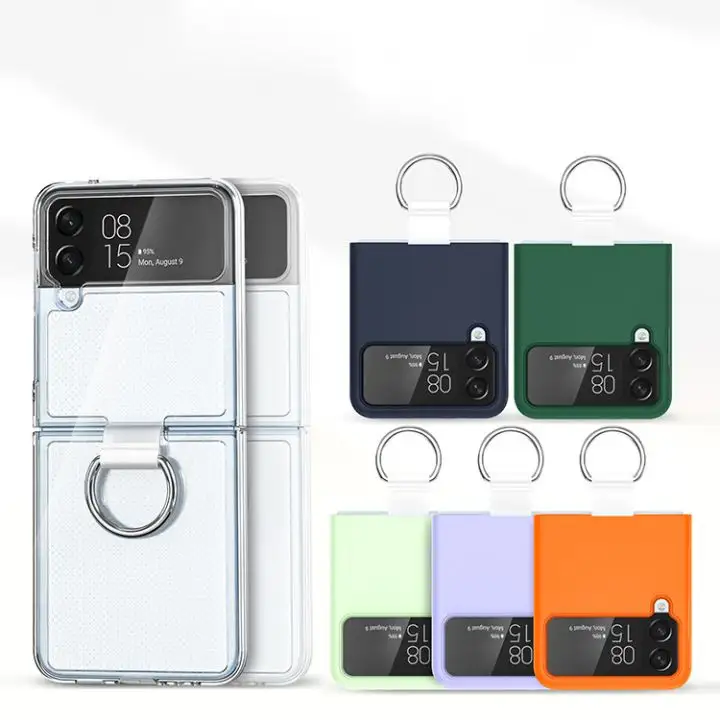 High Quality PC Metal Ring Folding Phone Case For Samsung Galaxy Z Flip4 Z Flip3 Shockproof Protector Mobile Phone Back Cover