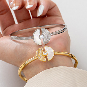 European Style Shell Inlaid <b>Copper</b> <b>Bracelet</b> Gold And Silver Geometry Design Women's Jewelry Gift - Product Image 1
