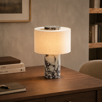 Lampe de table moderne de luxe en albâtre et laiton avec abat-jour en tissu |   Lampe de chevet LED à commande tactile pour chambre à coucher et salon