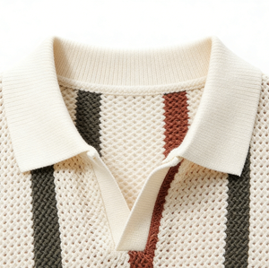 <span class=keywords><strong>Polo</strong></span> de punto a rayas para hombre - Rayas verticales con bloques de color, corte ajustado, transpirable, top informal de negocios |   OEM Personalizado - Product Image 5