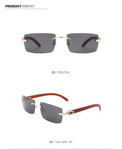 Gafas de Sol 2025 Sin Montura con Patillas de Madera, Lentes Transparentes Cuadradas, Gafas de Sol de Diseño de Lujo para Hombre y Mujer - Product Image 2